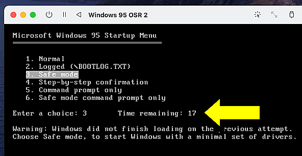 After the crash, we can now select different boot options